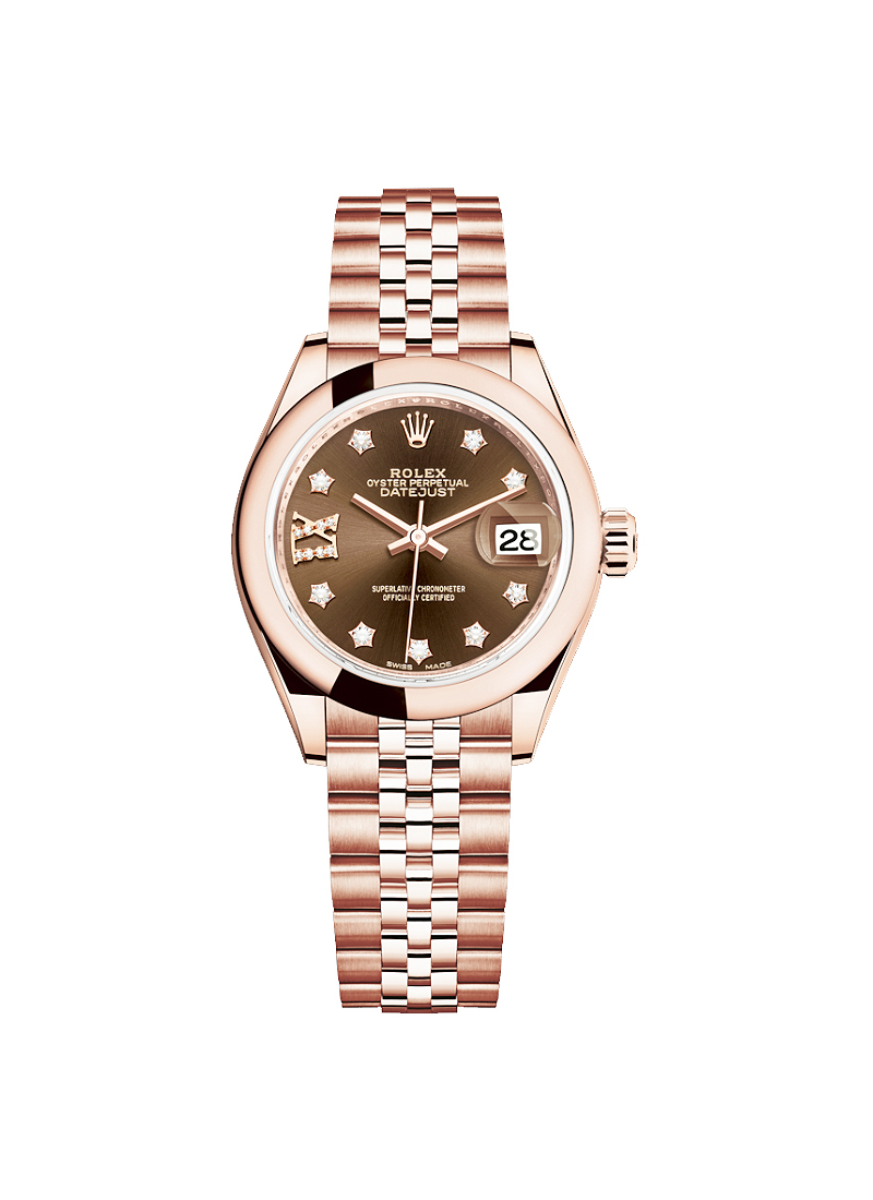 Pre-Owned Rolex Datejust 28mm Automatic in Rose Gold with Domed Bezel