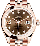 Datejust 28mm Automatic in Rose Gold with Domed Bezel on Bracelet with Chocolate Diamond Dial