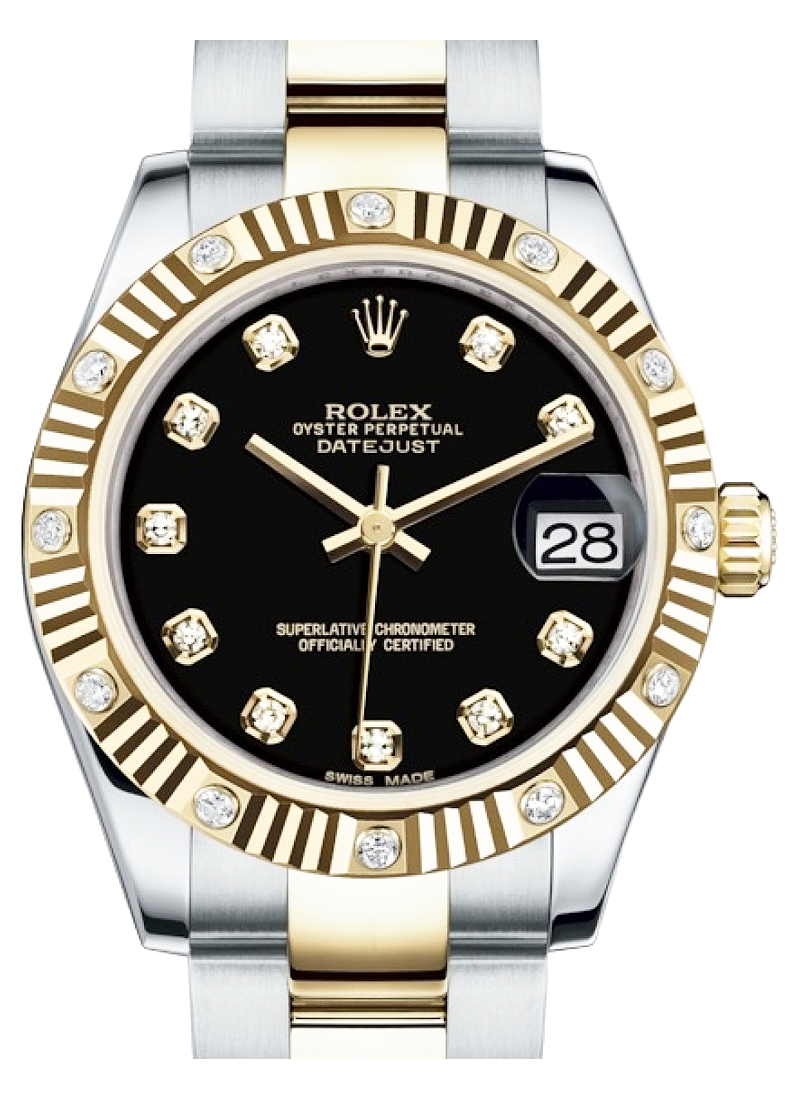 Pre-Owned Rolex Datejust 31mm in Steel with Yellow Gold Fluted Diamond Bezel