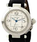 Pasha 35mm Automatic in Steel on Black Leather with Silver Stripe Dial