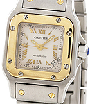 Santos de Cartier in Steel with Yellow Gold Bezel on 2-Tone Bracelet with Silver Roman Dial