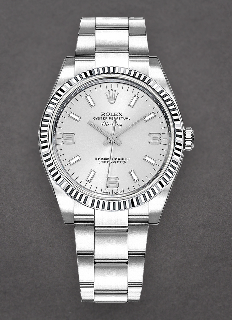 Pre-Owned Rolex Air King 34mm in Steel with White Gold Fluted Bezel