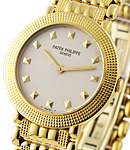 Ladies Calatrava Ref. 4919 in Yellow Gold on Bracelet with Hobnail Bezel -  White Dial 