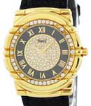 Tanagra 33mm in Yellow Gold with Diamond Bezel on Black Crocodile Leather Strap with Black Diamond Dial