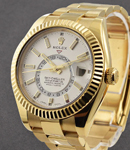 Sky Dweller Oyster 42mm in Yellow Gold with Fluted Bezel on Oyster Bracelet with White Stick Dial