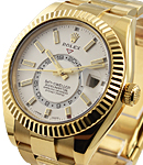 Sky Dweller Oyster 42mm in Yellow Gold with Fluted Bezel on Oyster Bracelet with White Stick Dial