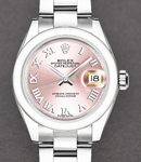 Datejust Ladies 26mm in Steel with Smooth Bezel on Steel Oyster Bracelet with Pink Roman Dial