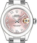 Datejust Ladies 26mm in Steel with Smooth Bezel on Steel Oyster Bracelet with Pink Roman Dial