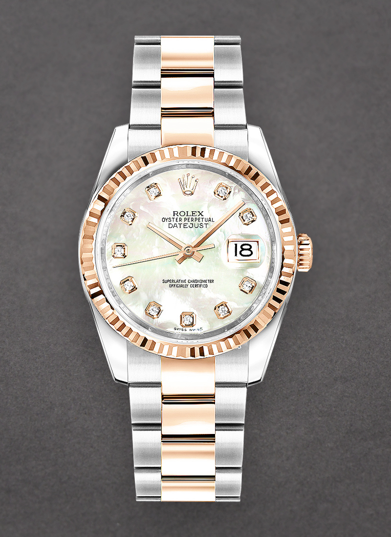 Pre-Owned Rolex Datejust 36mm Automatic in Steel with Rose Gold Fluted Bezel