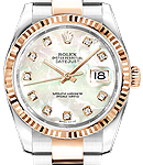 Datejust 36mm Automatic in Steel with Rose Gold Fluted Bezel on Oyster Bracelet with MOP Diamond Dial