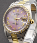 2-Tone Date 34mm with Custom Diamond Bezel on Oyster Bracelet with Pink MOP Dial