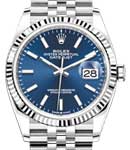 Datejust 36mm in Steel and White Gold Fluted Bezel on Steel Jubilee Braclet with Blue Stick Dial