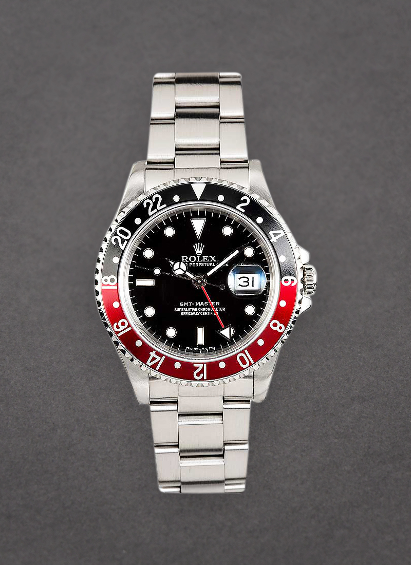 Pre-Owned Rolex GMT Master 40mm in Steel with Red and Black 