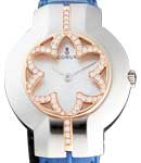 Sharazad in Steel with Diamonds on Blue Crocodile Leather Strap with Pink Mother of Pearl Dial