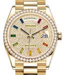 Day Date 36mm in Yellow Gold with Diamond Bezel on Bracelet with Pave Diamond Dial