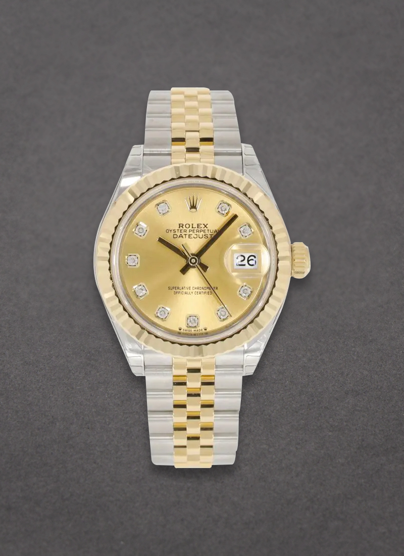 Pre-Owned Rolex Ladies 28mm Datejust in Steel with Yellow Gold Diamond Bezel