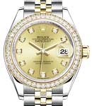 Ladies 28mm Datejust in Steel with Yellow Gold Diamond Bezel on Bracelet with Champagne Diamond Dial
