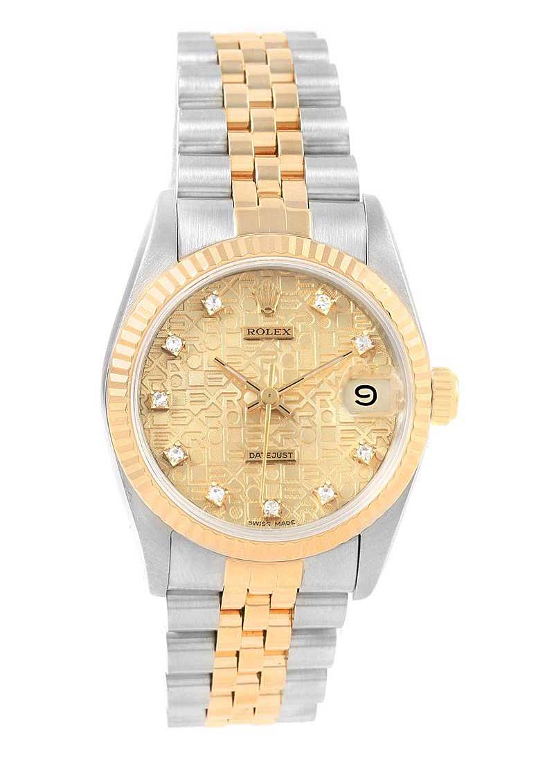 Pre-Owned Rolex Mid Size 31mm Datejust in Steel with Yellow Gold Fluted Bezel