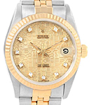 Mid Size 31mm Datejust in Steel with Yellow Gold Fluted Bezel on Jubilee Bracelet with Champagne Jubilee Diamond Dial