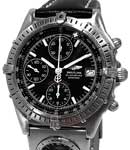 Blackbird Chronomat Chronograph Automatic in Steel on Black Leather Strap with Black Dial