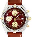 Chronomat Chronograph in Steel and Yellow Gold  on Brown Calfskin Leather Strap with Burgundy Dial