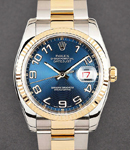 Datejust 36mm in Steel with Yellow Gold Fluted Bezel on Oyster Bracelet with Blue Concentric Arabic Dial