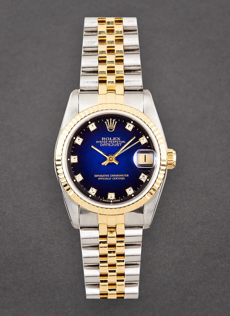 Pre-Owned Rolex Mid Size 31mm Datejust in Steel with Yellow Gold Fluted Bezel