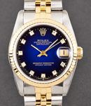 Mid Size 31mm Datejust in Steel with Yellow Gold Fluted Bezel on Jubilee Bracelet with Blue Vignette Diamond Dial