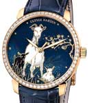 Classico Horse Mens Automatic in Rose Gold with Diamond Bezel on Blue Crocodile Leather Strap - Blue Enamel Goat Motif Dial