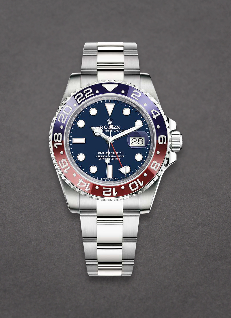 Rolex Unworn GMT Master II in White Gold with Red and Blue Ceramic Bezel