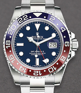 GMT Master II in White Gold with Red and Blue Ceramic Bezel on Oyster Bracelet with Blue Dial