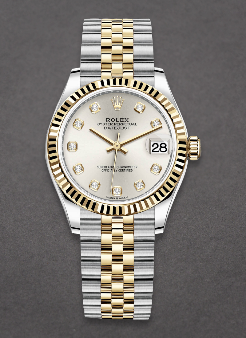 Rolex Unworn Mid Size Datejust 31mm in Steel with Yellow Gold Fluted Bezel