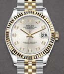 Mid Size Datejust 31mm in Steel with Yellow Gold Fluted Bezel on Jubilee Braclet with Silver Diamond Dial