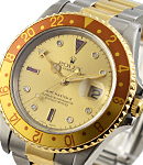 GMT Master 2-Tone with Champagne Serti Dial on Oyster Bracelet - Root Beer Bezel