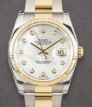 Datejust 36mm in Steel with Yellow Gold Fluted Bezel on Oyster Bracelet with MOP Diamond Dial