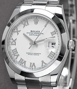 Datejust 41mm in Steel with Smooth Bezel   on Oyster Bracelet with White Roman Dial
