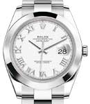 Datejust 41mm in Steel with Smooth Bezel on Oyster Bracelet with White Roman Dial
