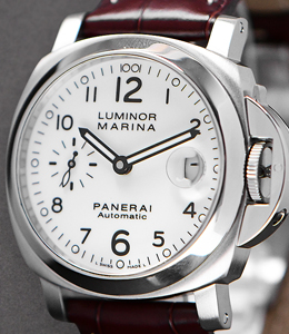 PAM 49 - Marina 40mm in Steel on Brown Strap with White Dial