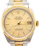 Datejust Mid Size 31mm in Steel with Yellow Gold Fluted Bezel on Oyster Bracelet with Champagne Stick Dial