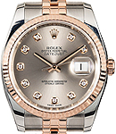 Men's Datejust 36mm in Steel with Rose Gold Fluted Bezel on Jubilee Bracelet with Silver Diamond Dial