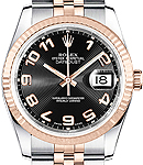 Datejust 36mm in Steel with Rose Gold Fluted Bezel on Jubilee Bracelet with Black Concentric Arabic Dial