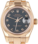 Ladies President in Rose Gold with Smooth Bezel on Bracelet with Black Arabic Dial