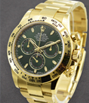 Daytona 40mm in Yellow Gold on Oyster Bracelet with Green Stick Dial