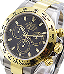 Daytona 40mm in Steel with Yellow Gold Bezel on Oyster Bracelet with Black Stick Dial