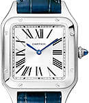 Santos Dumonte Ladies in Steel on Blue Crocodile Leather Strap with Silver Dial
