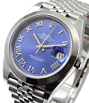 Datejust 41mm in Steel with Smooth Bezel on Jubilee Bracelet with Azzurro Blue Roman Dial