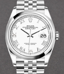 Datejust 36mm in Steel with Domed Bezel on Jubilee Bracelet with White Roman Dial