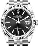 Datejust 36mm in Steel and White Gold Fluted Bezel on Steel Jubilee Braclet with Black Stick Dial
