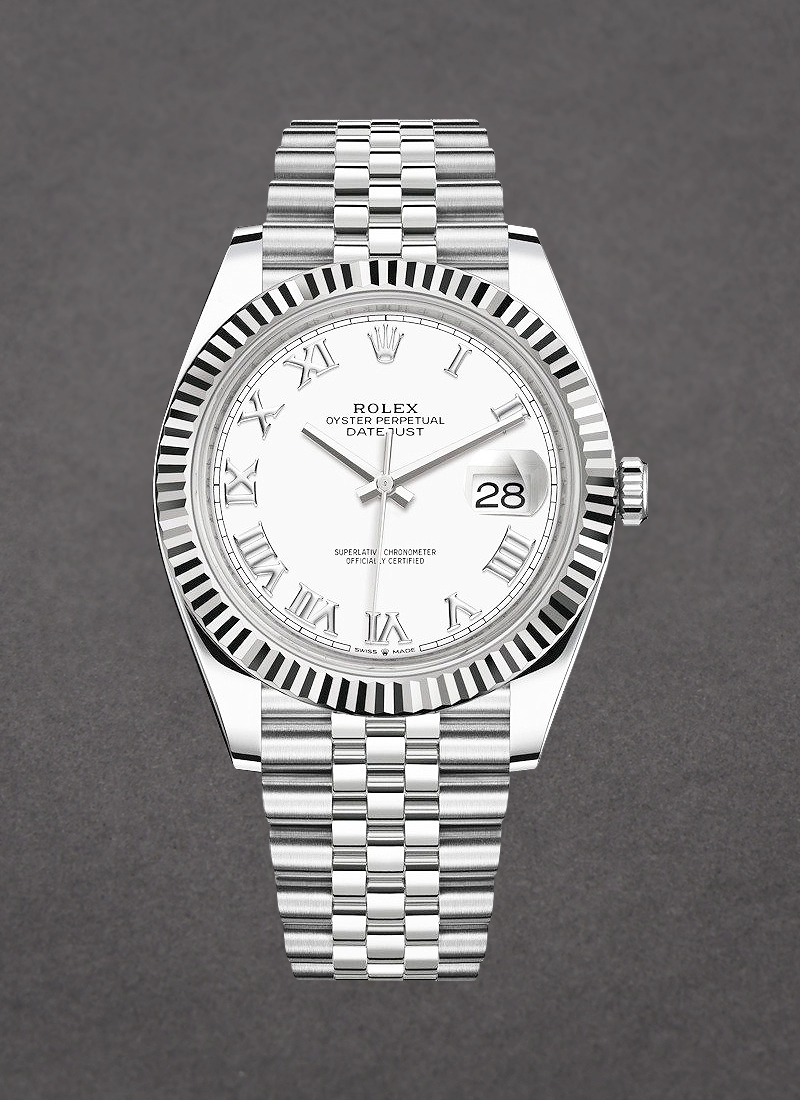 Rolex Unworn Datejust 41mm in Steel with White Gold Fluted Bezel