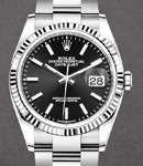Datejust 36mm in Steel and White Gold Fluted Bezel on Bracelet with Black Stick Dial